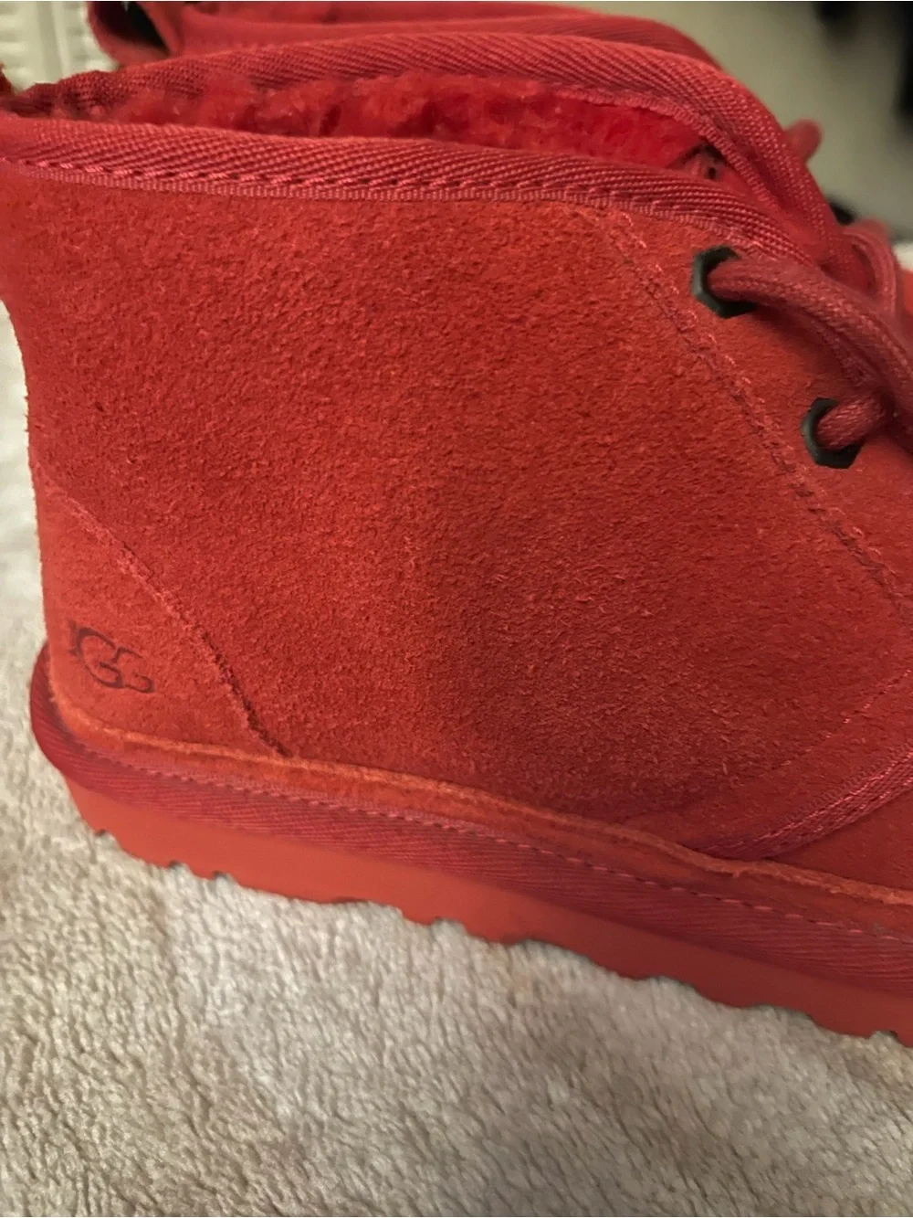 UGG Kids Red Suede Lace-Up Booties